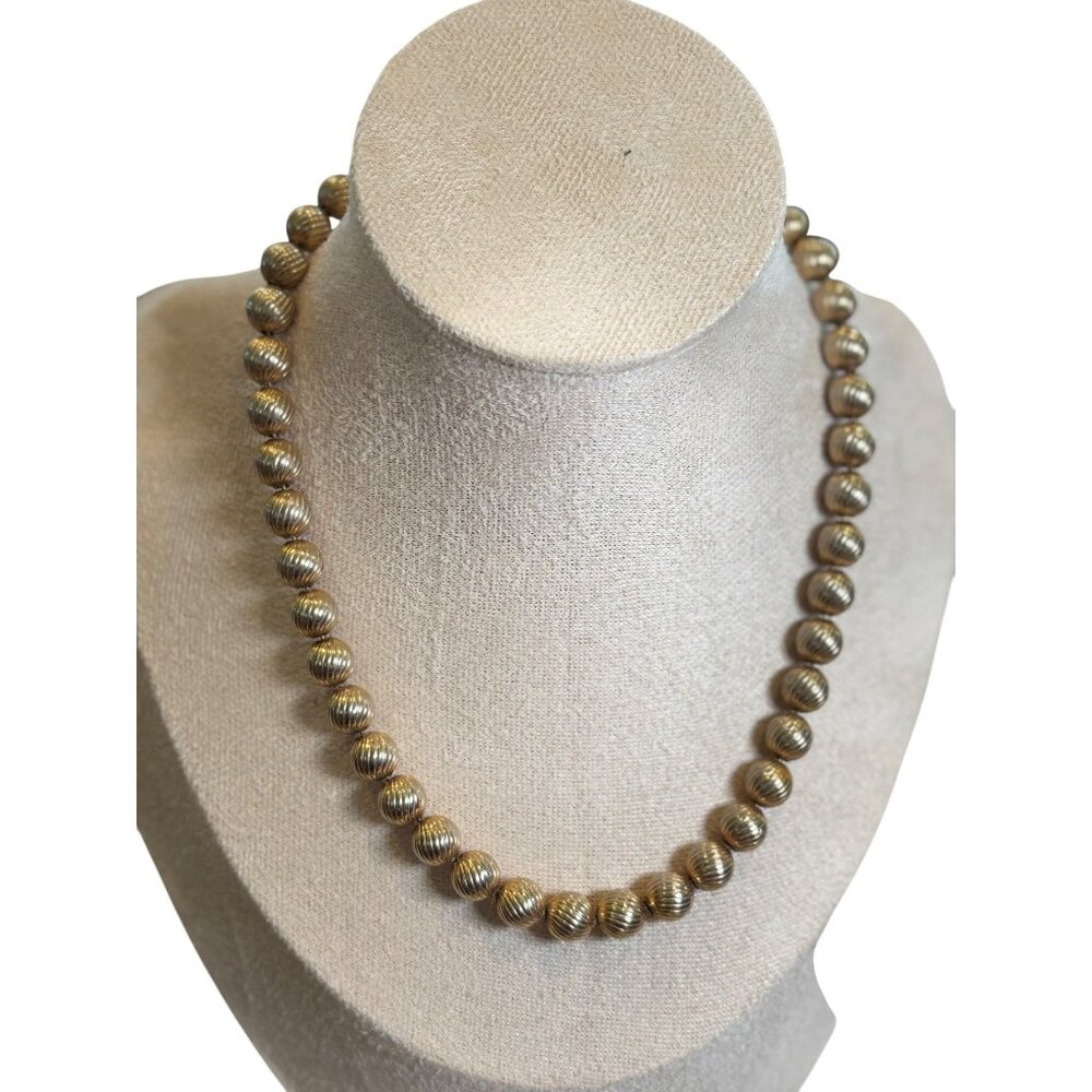 Vintage Gold-Tone Textured Bead Necklace